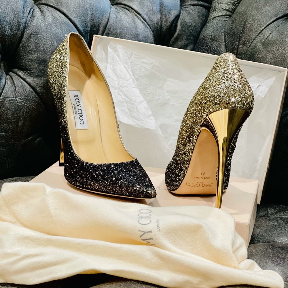 Black and Gold Sparkly Jimmy Choo Heel